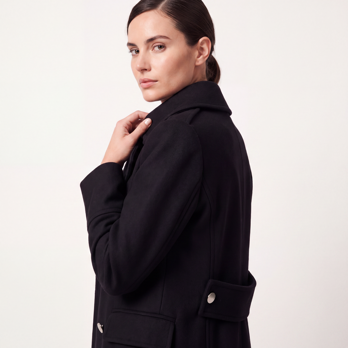 Black Wool Blend Double-Breasted Tailored Coat