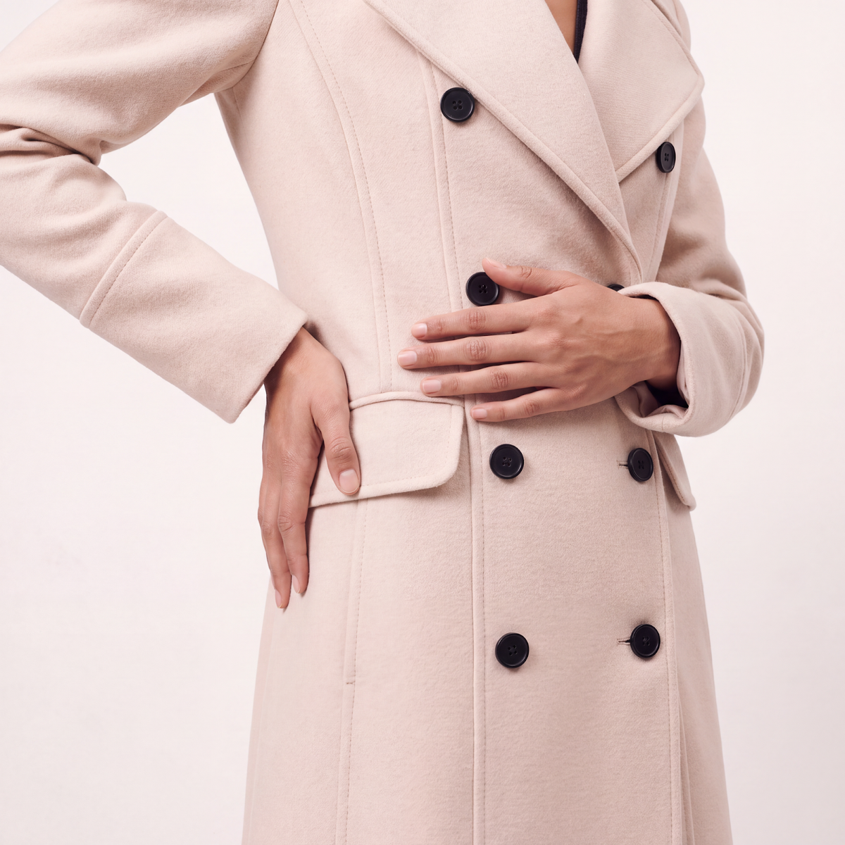 Cream Double-Breasted Longline Wool Coat