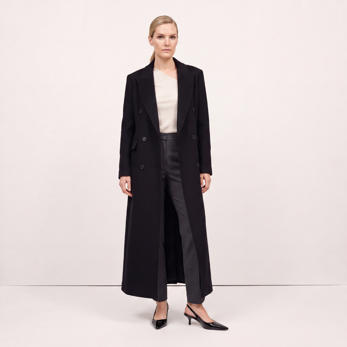Noir Signature 100% Cashmere Full-Length Coat - Black