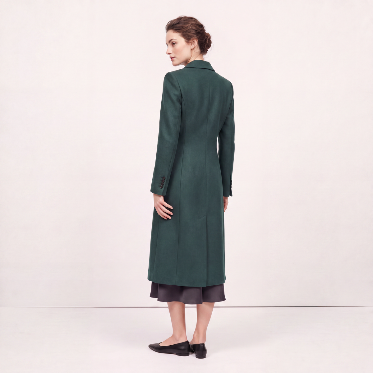 Emerald Green Tailored Double-Breasted Wool Blend Coat