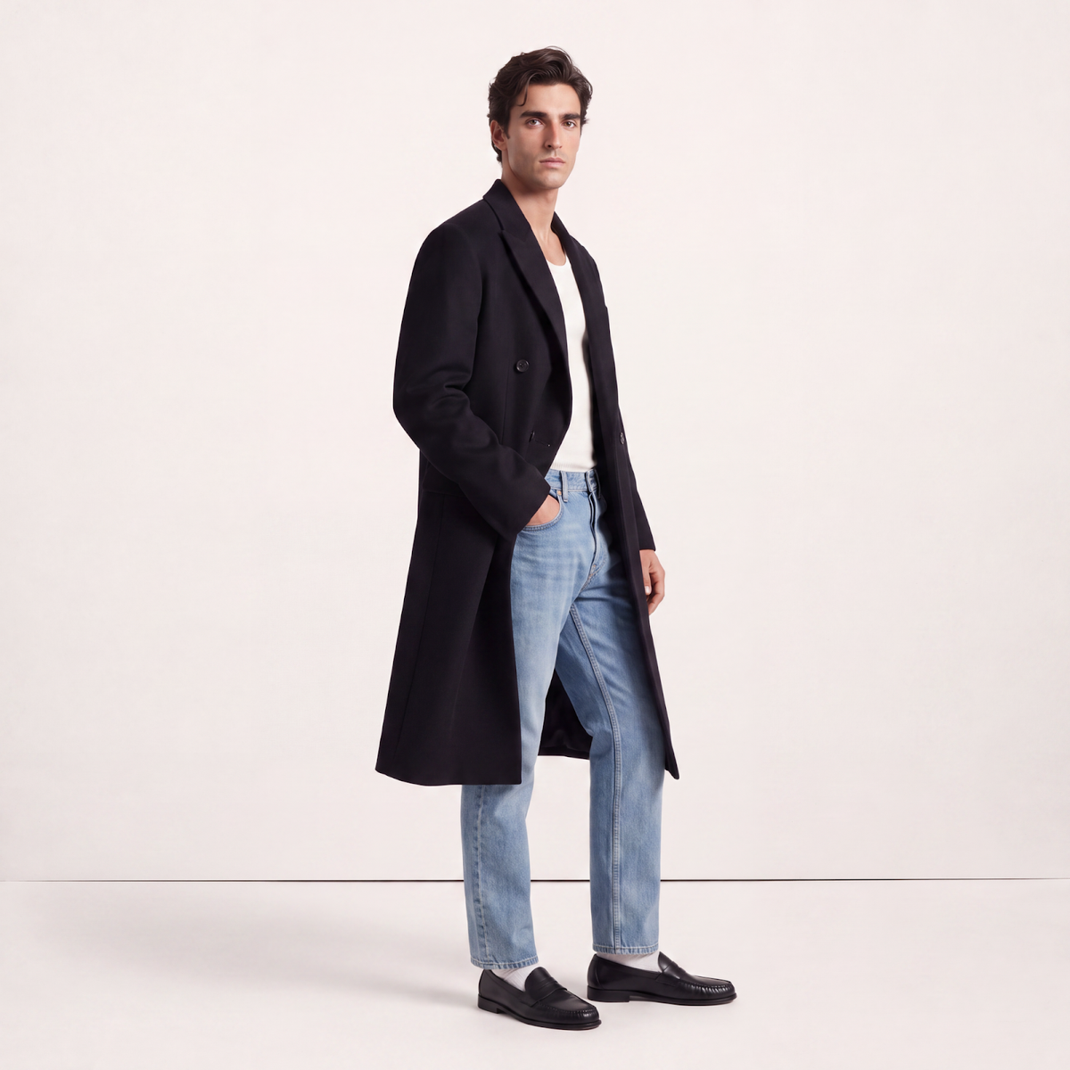 Visconti 100% Pure Italian Cashmere Double-Breasted Overcoat - Black