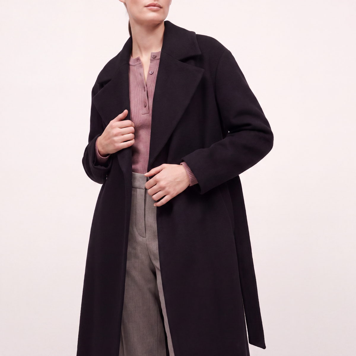 Regent Wool-Blend Wrap Coat with Belt - Black