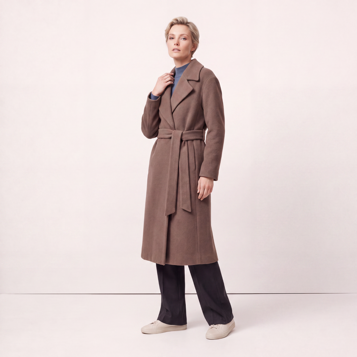 Sloane 100% Boiled Wool High-Collar Maxi Coat - Cocoa