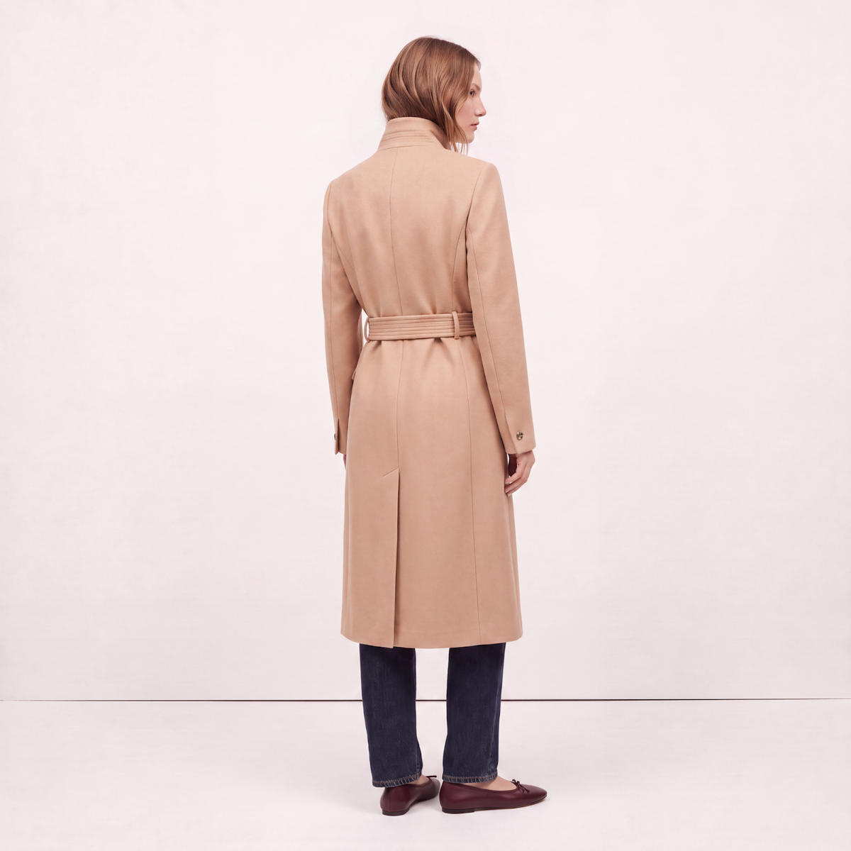 Classic Camel Belted Wool Wrap Coat