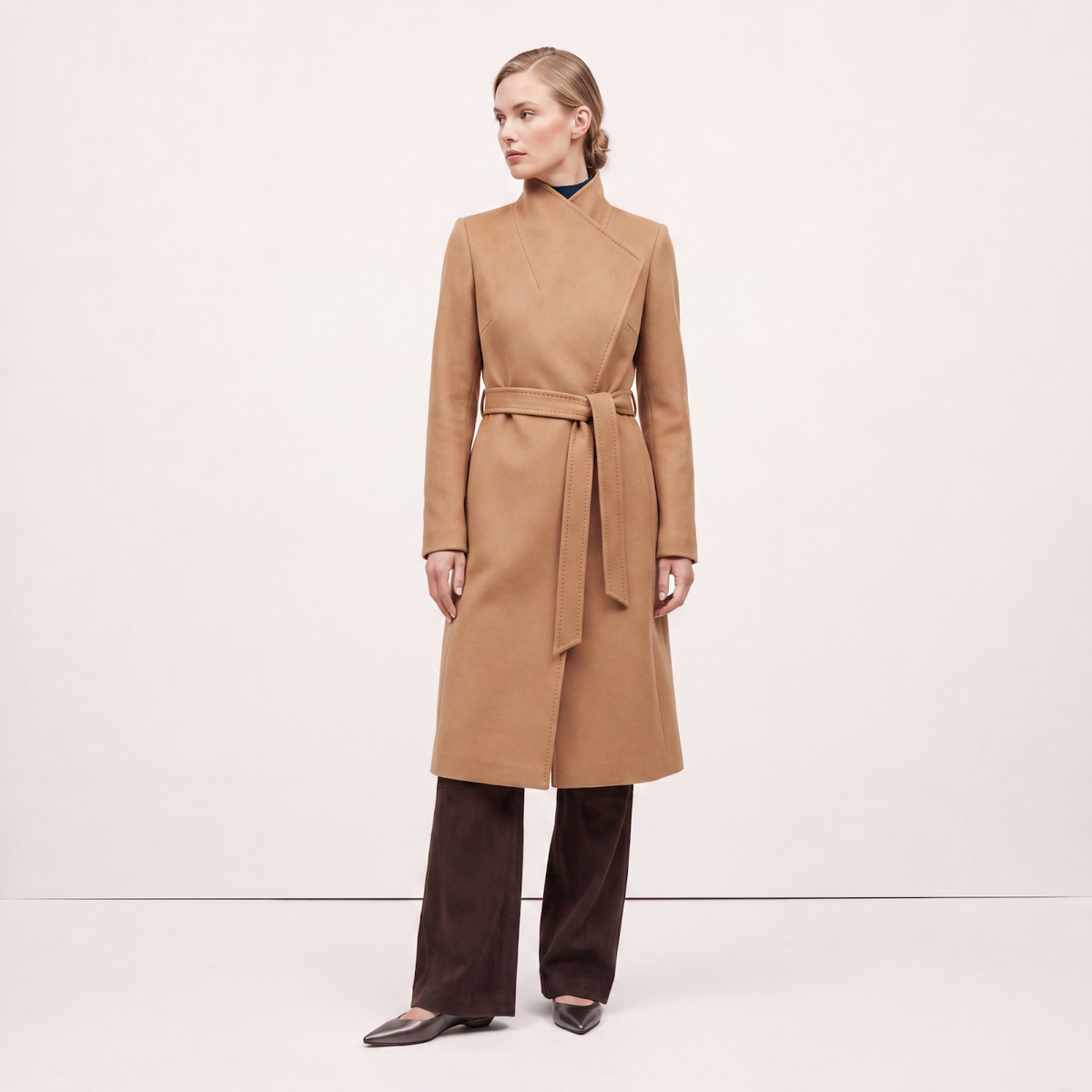 Elara 100% Pure Cashmere Wrap Maxi Coat - Camel