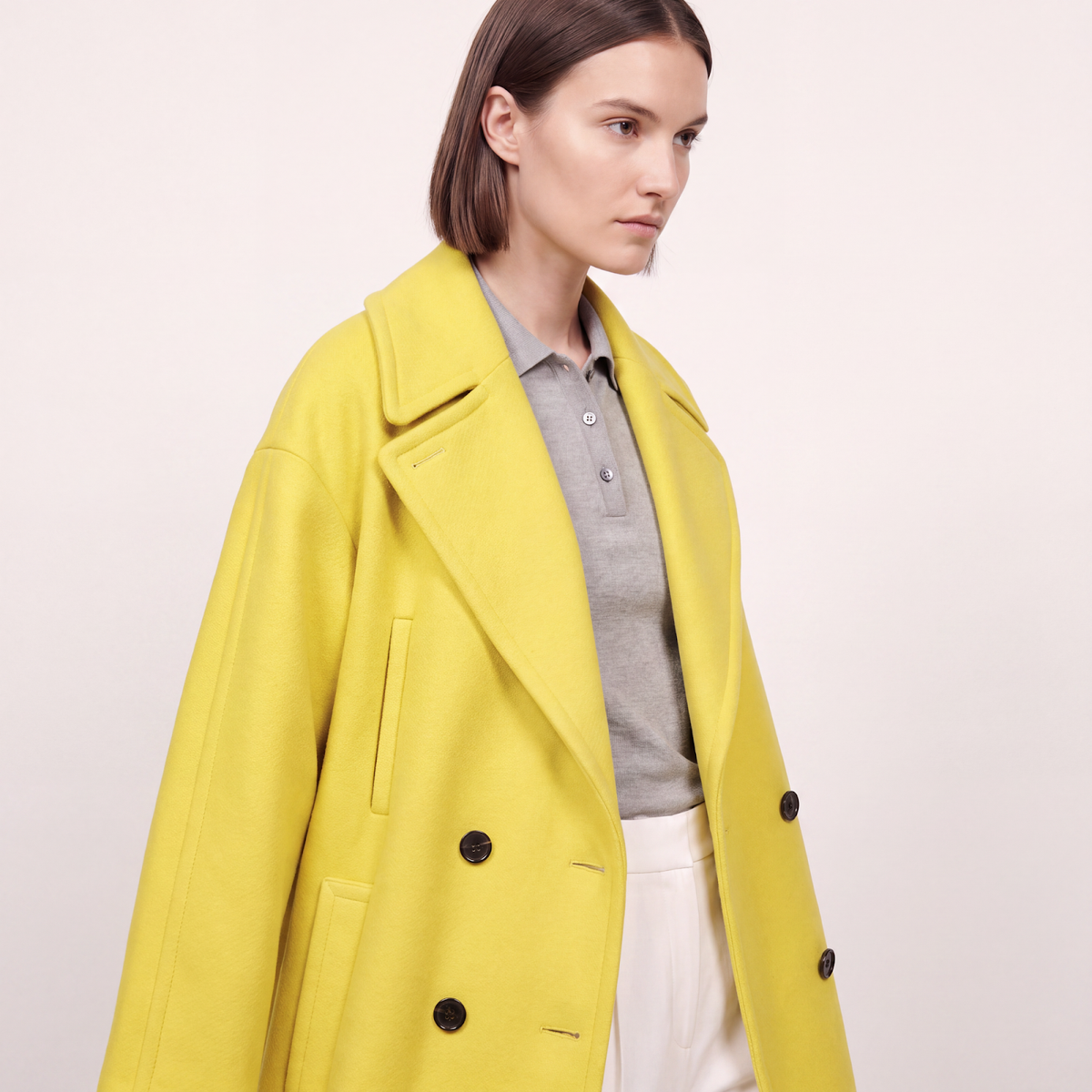 Lemon Yellow Double-Breasted Wool Blend Statement Coat