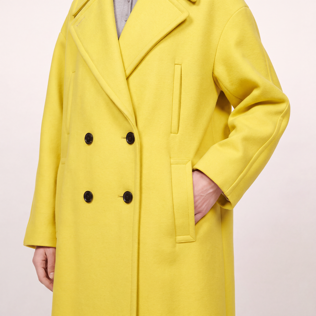 Lemon Yellow Double-Breasted Wool Blend Statement Coat