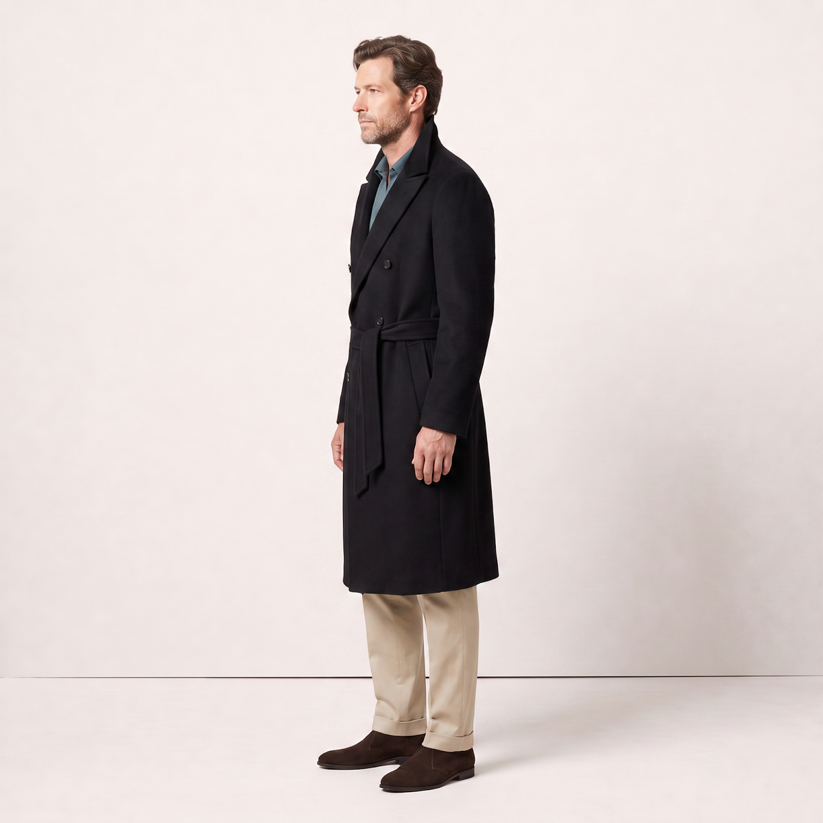 Savile 100% Italian Cashmere Belted Coat - Black