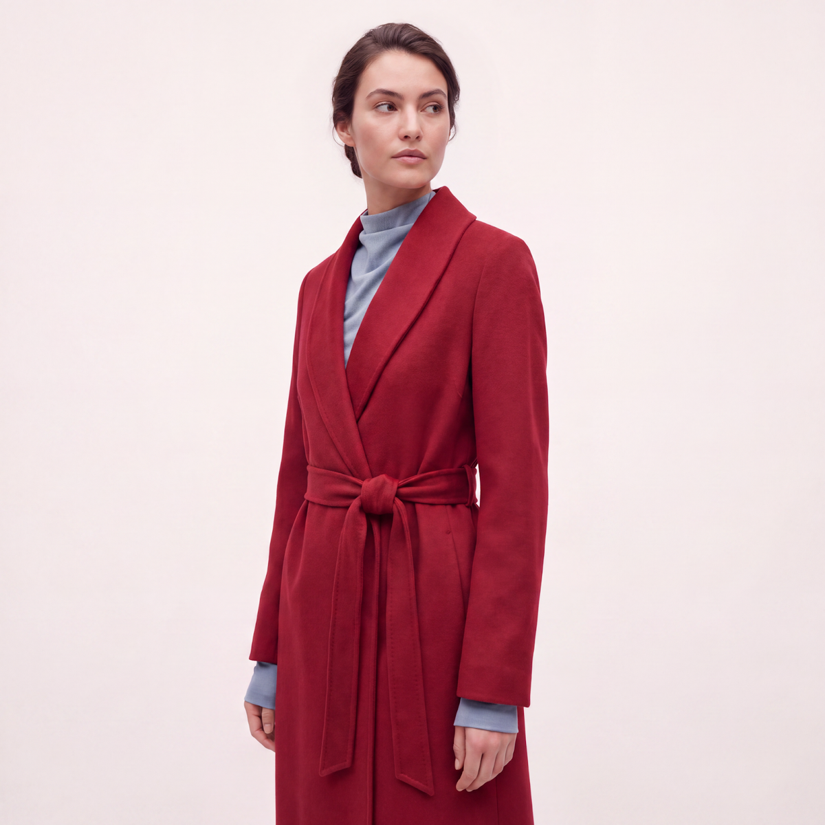 Crown Pure Cashmere Wrap Coat - Luxury Red