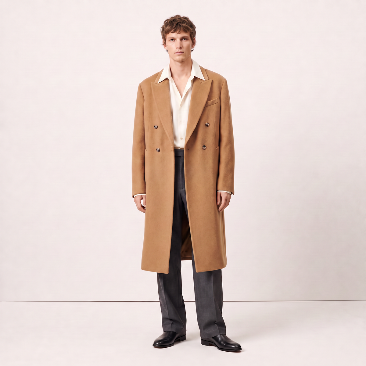 Visconti 100% Pure Italian Cashmere Double-Breasted Overcoat - Camel