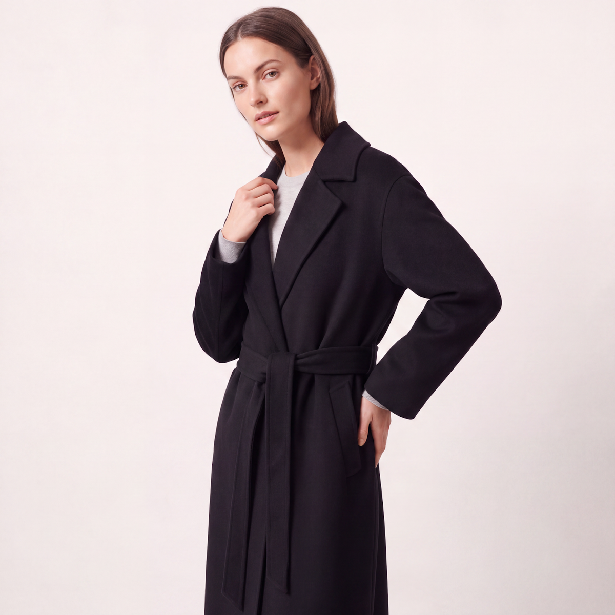 Clara Women's Pure Cashmere Long Belted Wrap Coat - Black