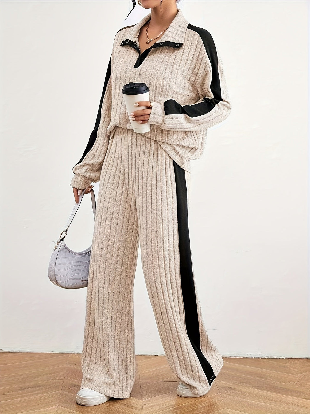 Optew Women's Lounge Set – Striped Knit Contrast-Trim Two Piece