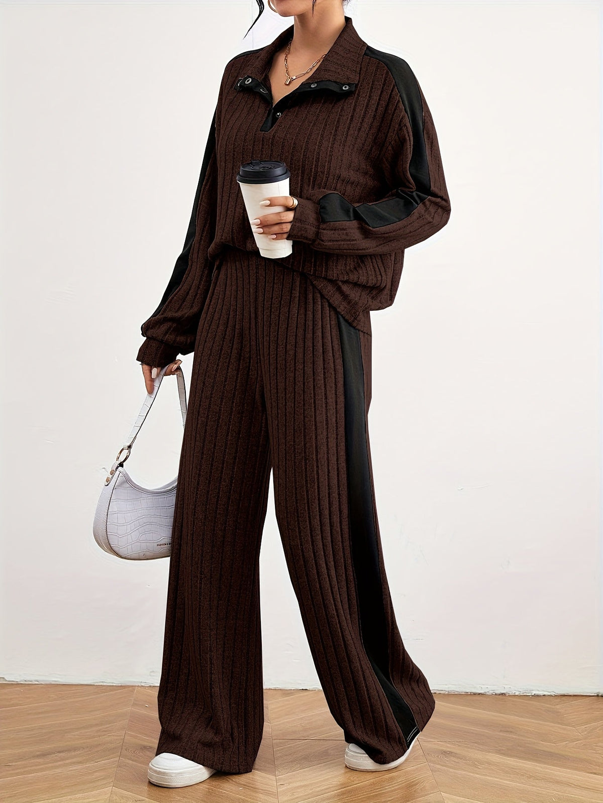 Optew Women's Lounge Set – Striped Knit Contrast-Trim Two Piece