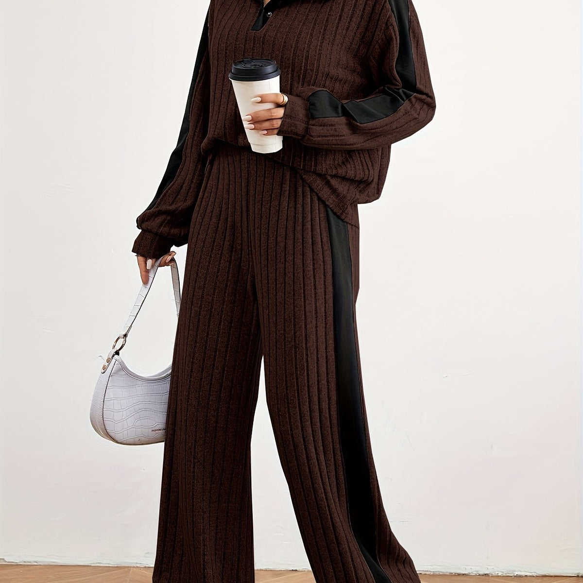 Optew Women's Lounge Set – Striped Knit Contrast-Trim Two Piece