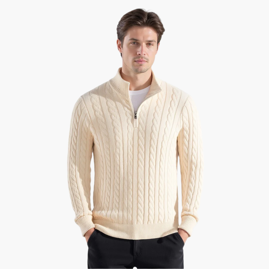 Optew Men’s Cable Half Zip Sweater