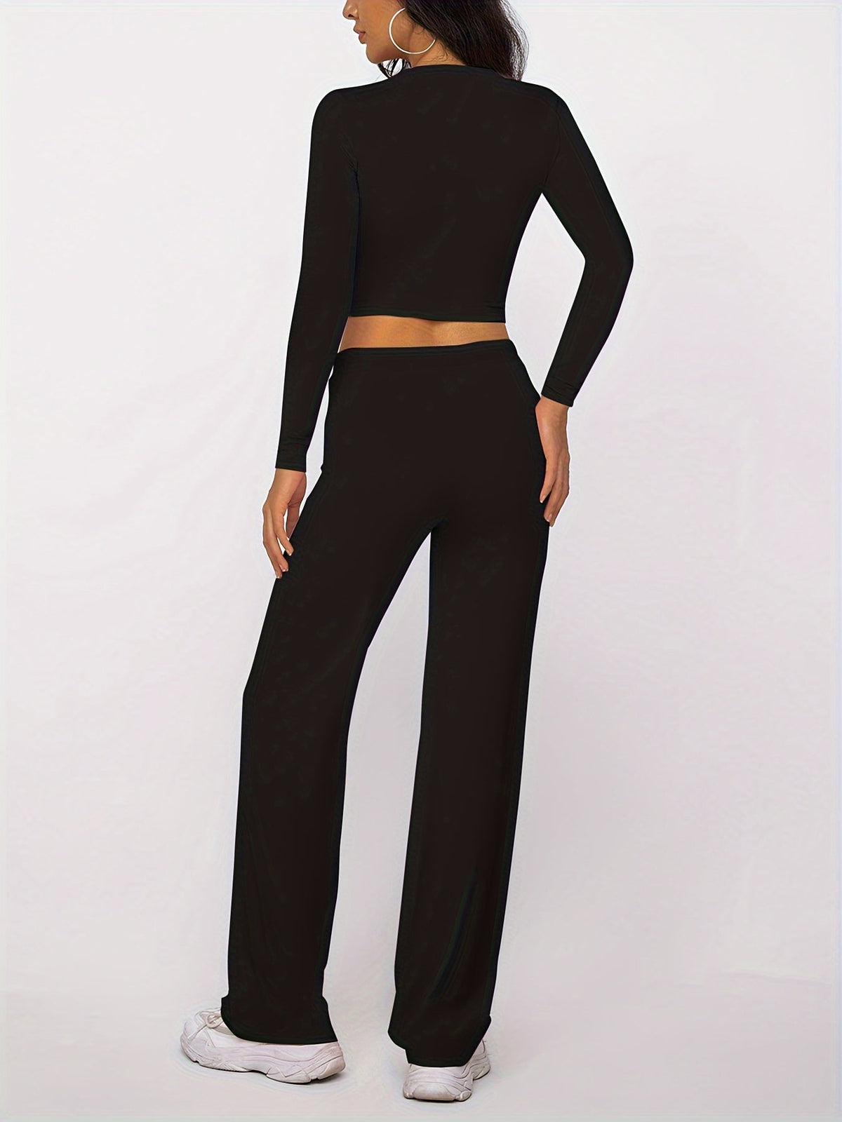 Optew Women's Loungewear Set – Ribbed Long-Sleeve Drawstring Two Piece