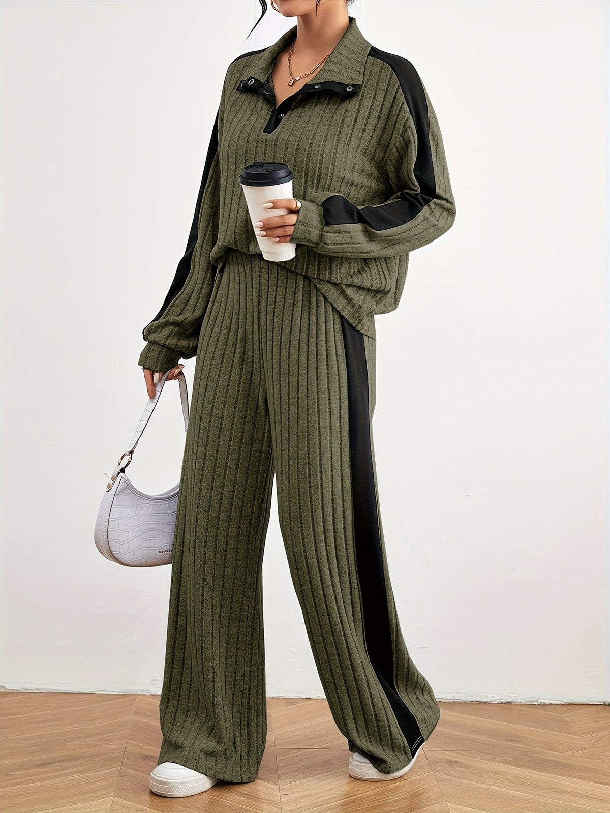 Optew Women's Lounge Set – Striped Knit Contrast-Trim Two Piece