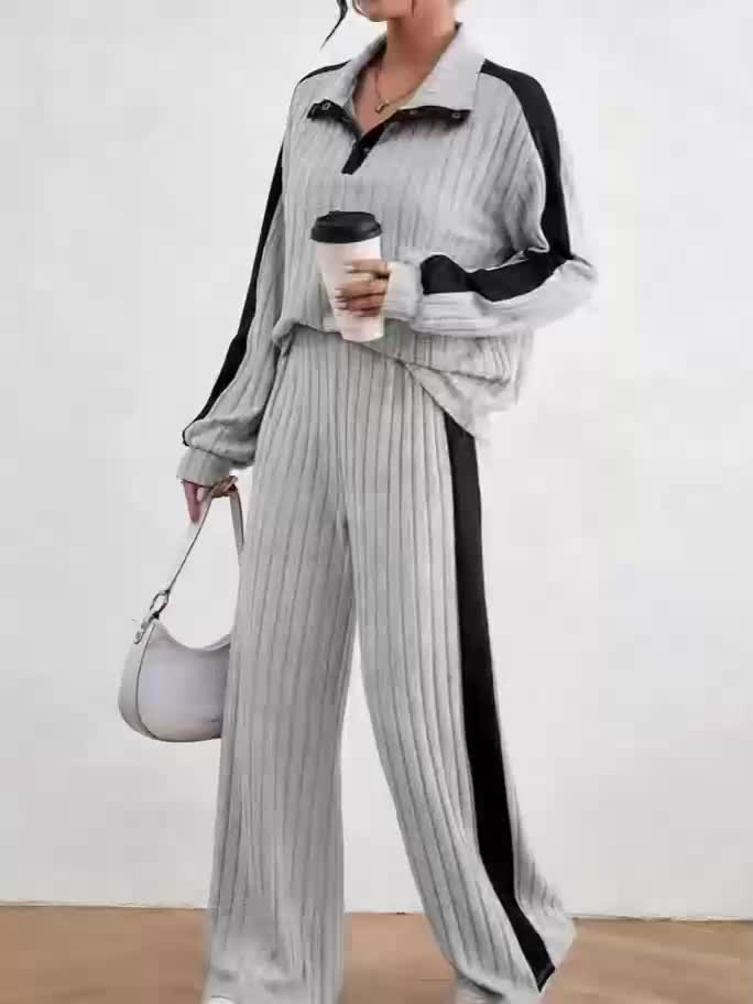 Optew Women's Lounge Set – Striped Knit Contrast-Trim Two Piece