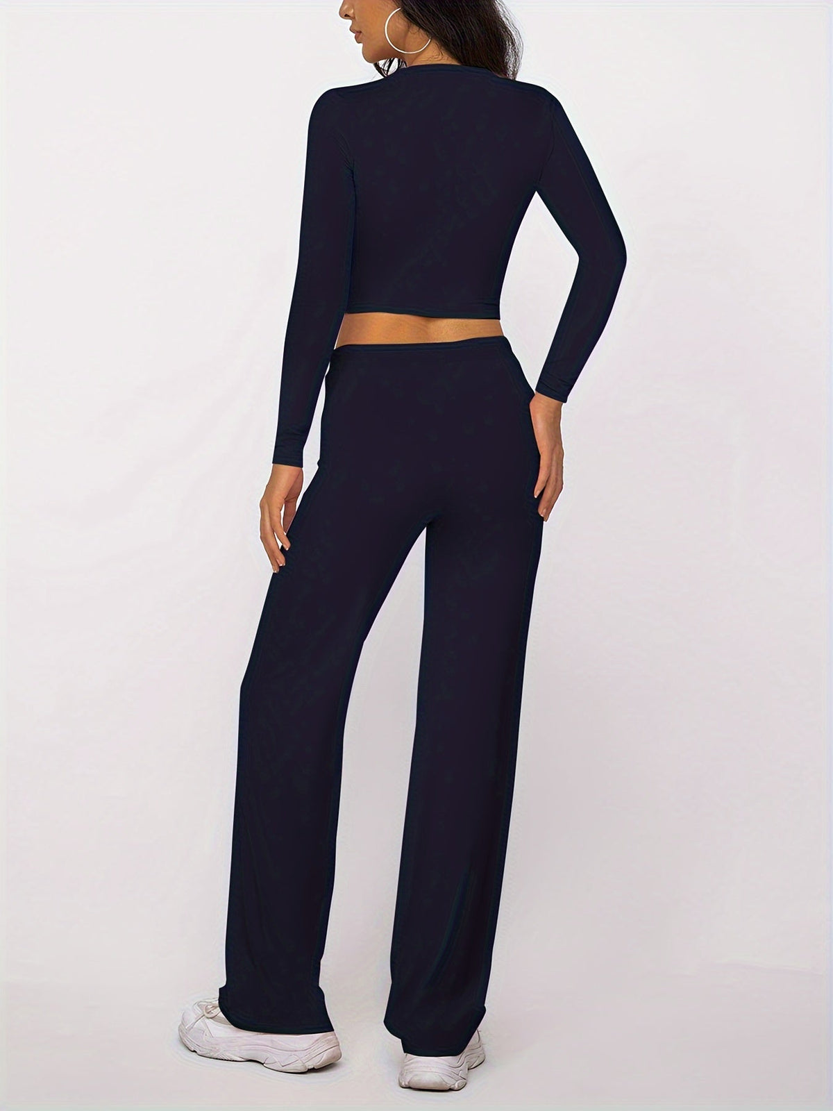 Optew Women's Loungewear Set – Ribbed Long-Sleeve Drawstring Two Piece