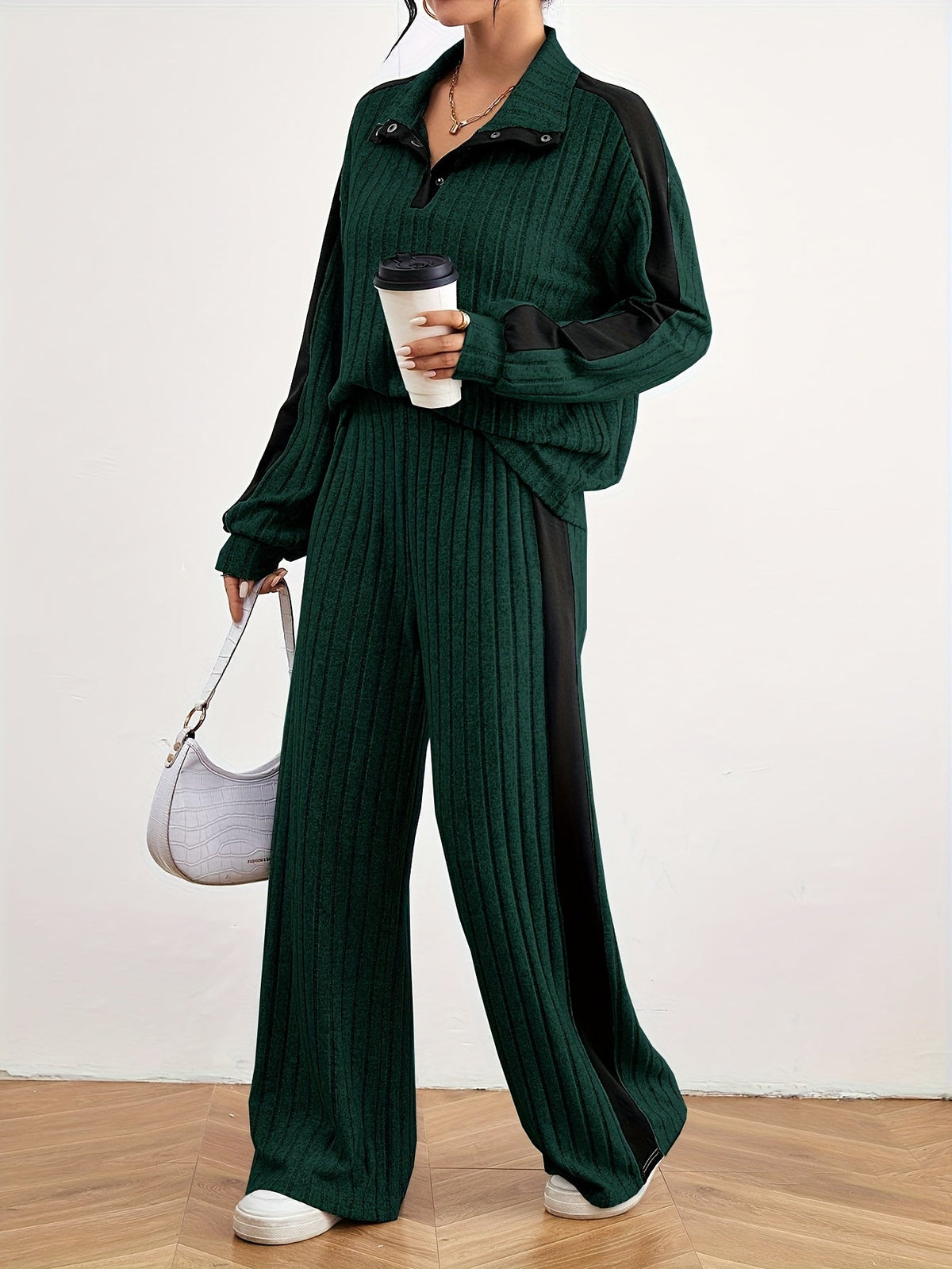Optew Women's Lounge Set – Striped Knit Contrast-Trim Two Piece
