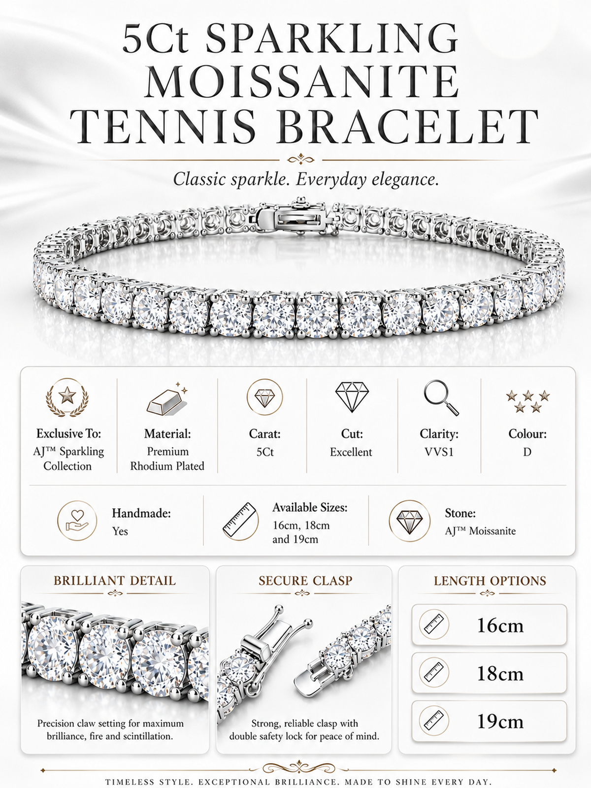 Sparkling Moissanite Tennis Bracelet, 5ct