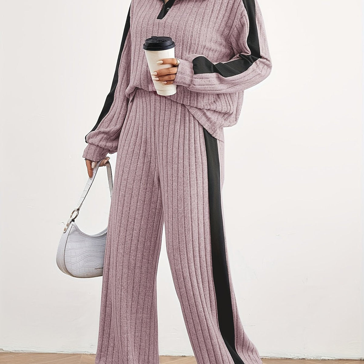 Optew Women's Lounge Set – Striped Knit Contrast-Trim Two Piece
