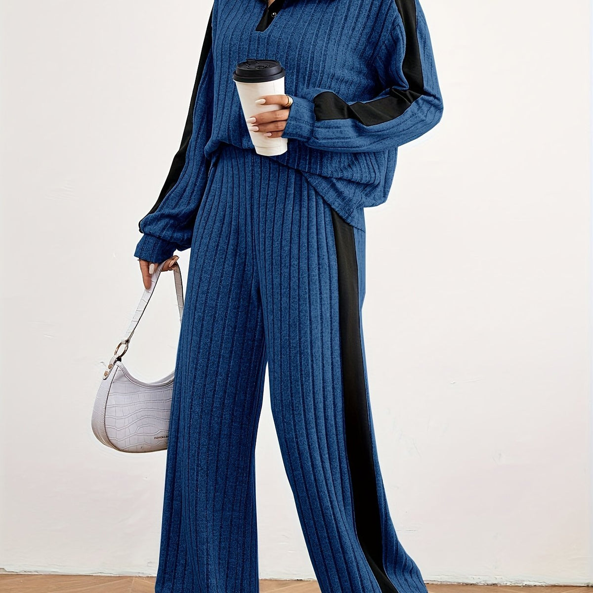Optew Women's Lounge Set – Striped Knit Contrast-Trim Two Piece