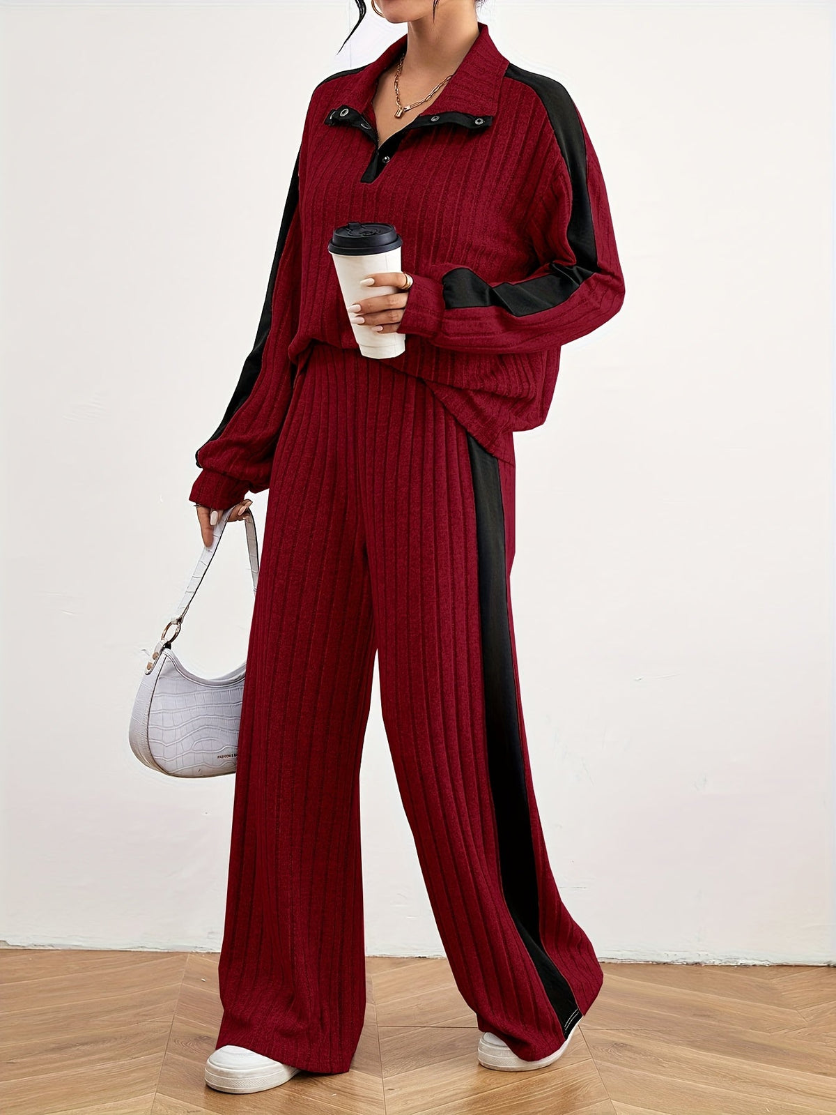 Optew Women's Lounge Set – Striped Knit Contrast-Trim Two Piece