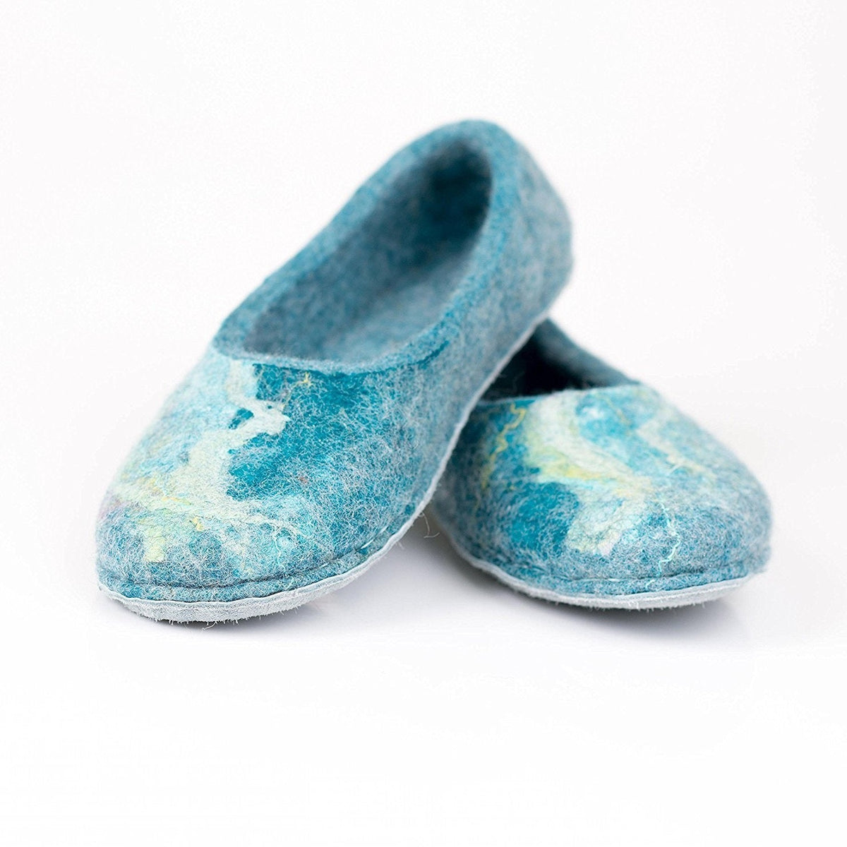 Ocean Turquoise Blue Felted Wool Slippers