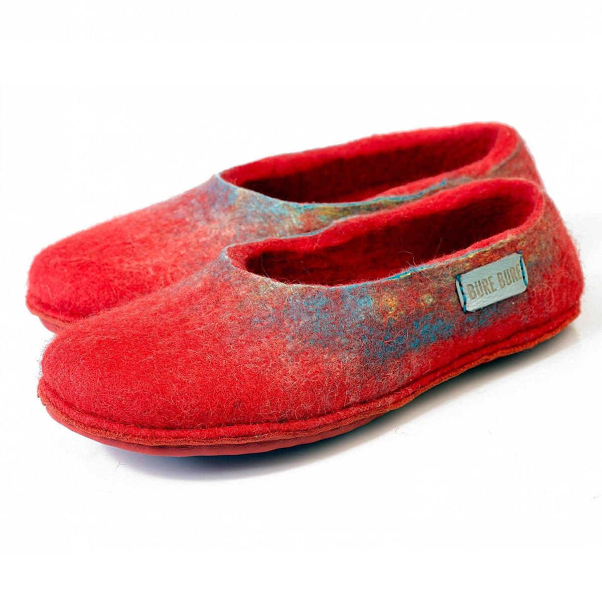 Bright Red Felted Wool Slippers for Women