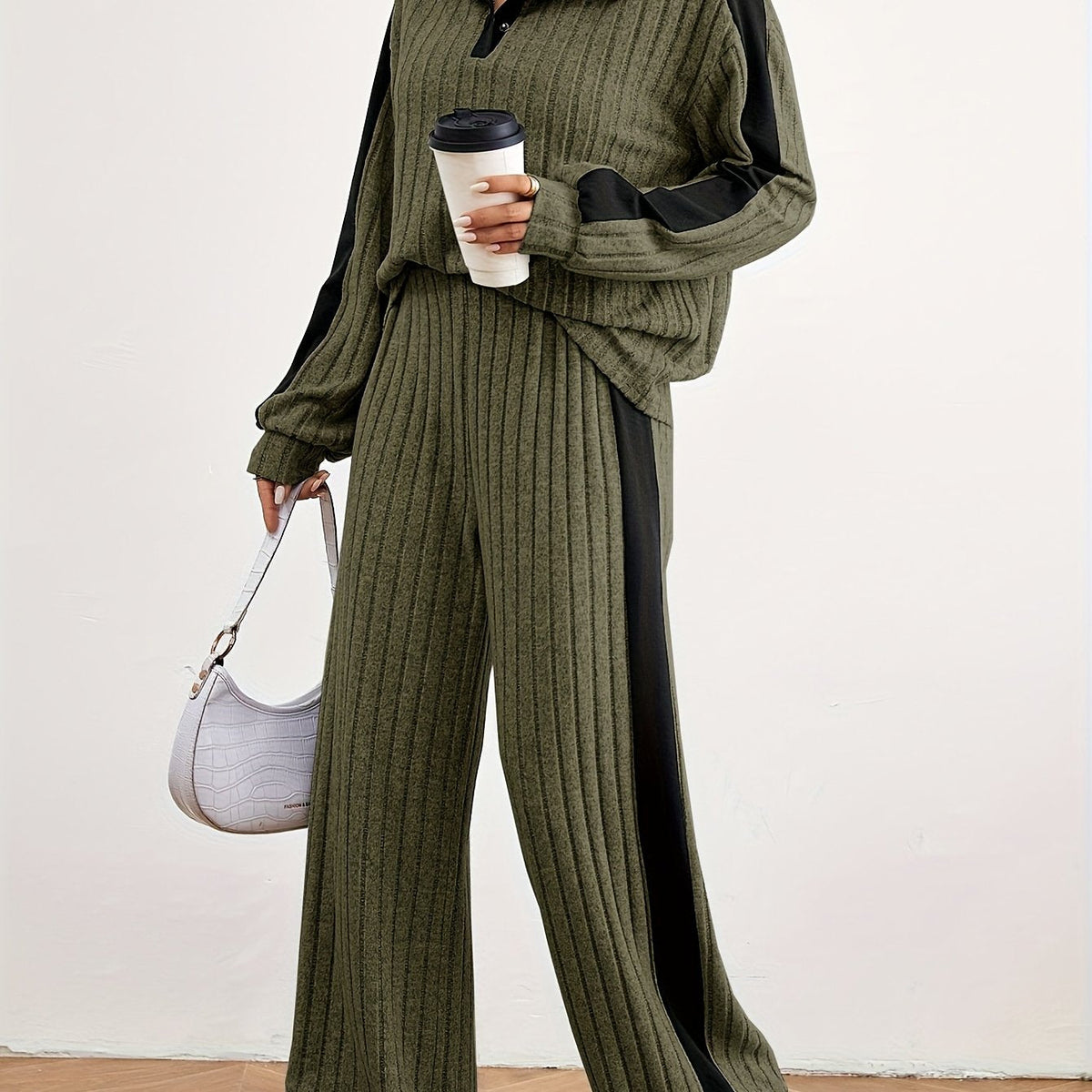 Optew Women's Lounge Set – Striped Knit Contrast-Trim Two Piece