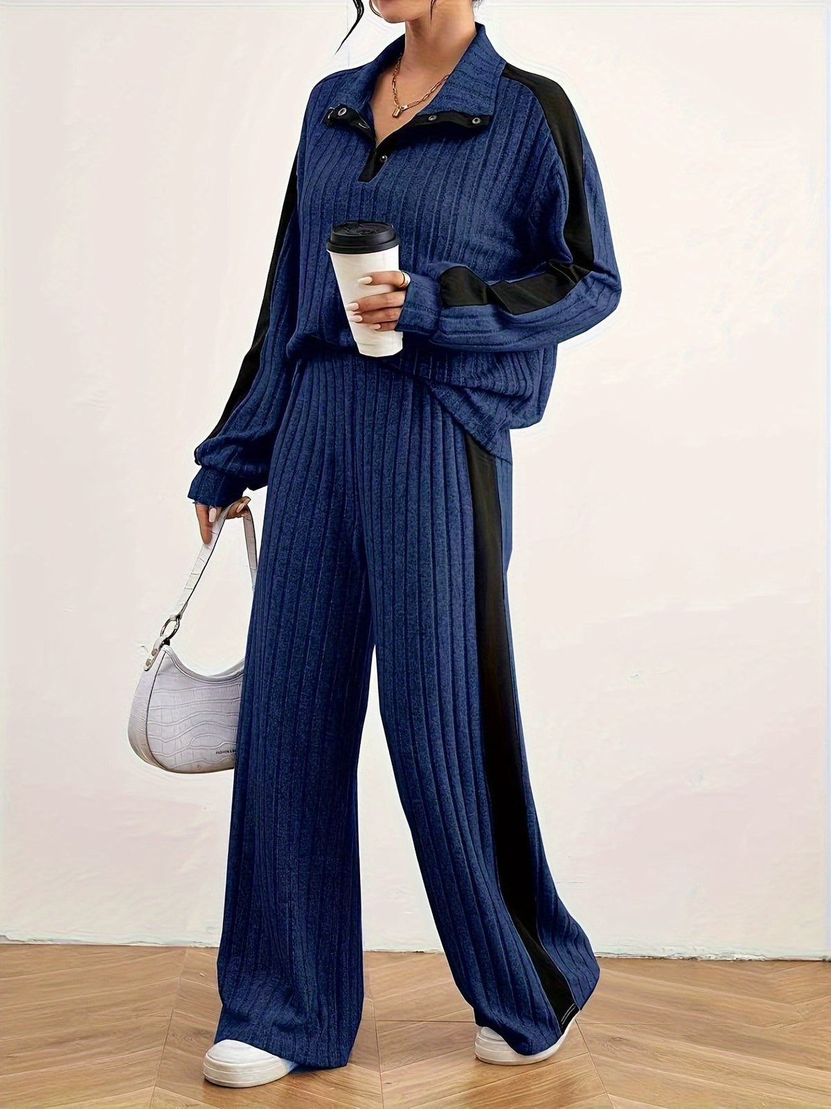 Optew Women's Lounge Set – Striped Knit Contrast-Trim Two Piece
