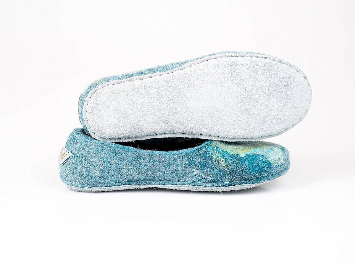 Ocean Turquoise Blue Felted Wool Slippers