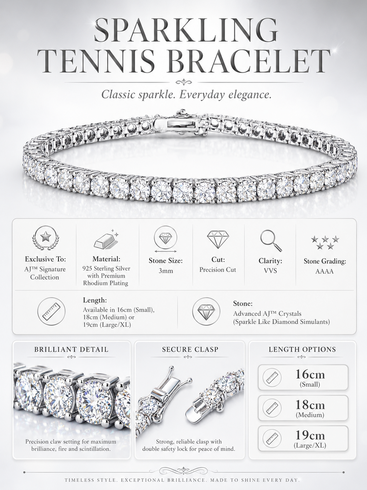 Sterling Silver Sparkling Tennis Bracelet