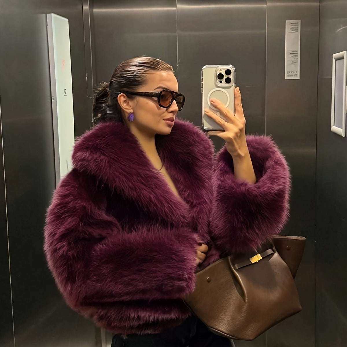 Optew Women's Faux-Fur Jacket Loose Fit Plush Lined