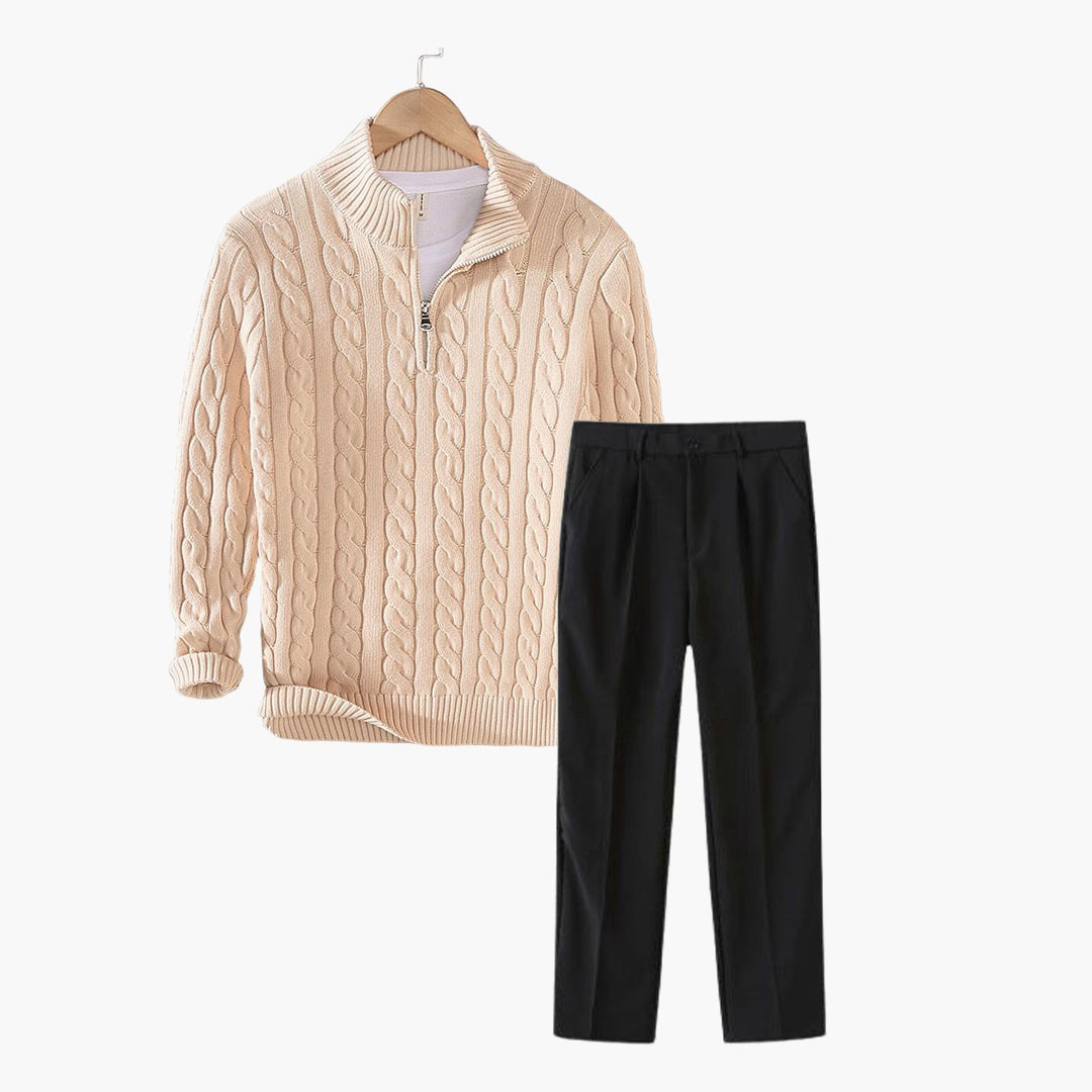 Optew Men’s Zip Cable Sweater Trousers Set