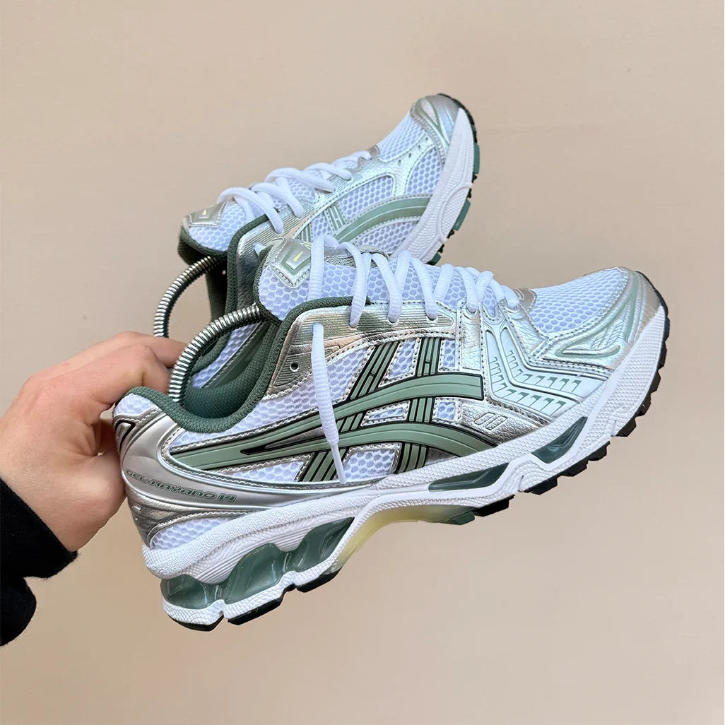 ASICS Gel-Kayano 14 White Pure Silver Slate Grey Sage Trainers