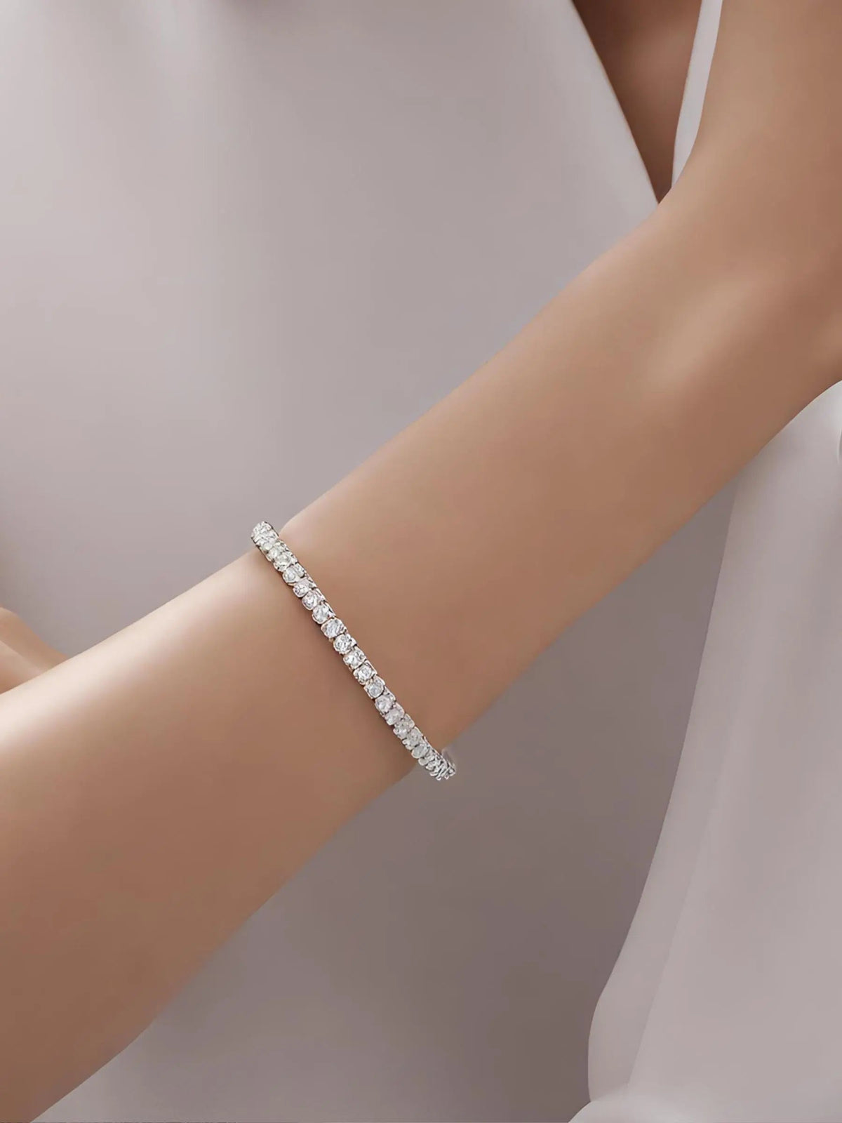 18K White Gold Plated Adjustable Tennis Bracelet