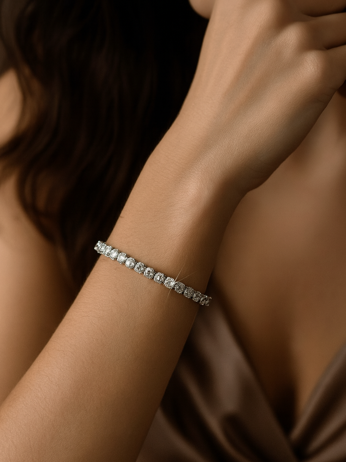 18K White Gold Plated Adjustable Tennis Bracelet