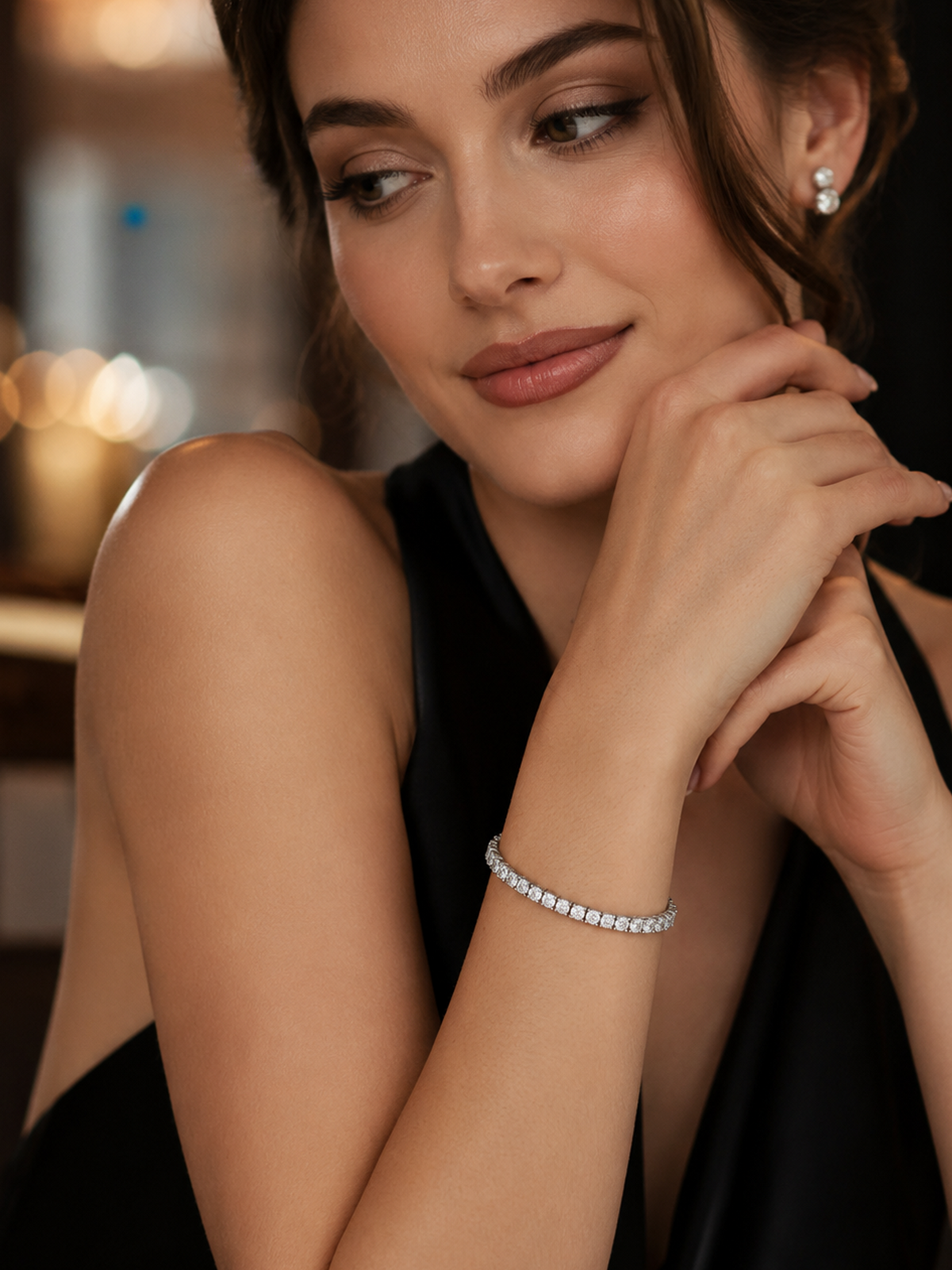 18K White Gold Plated Adjustable Tennis Bracelet