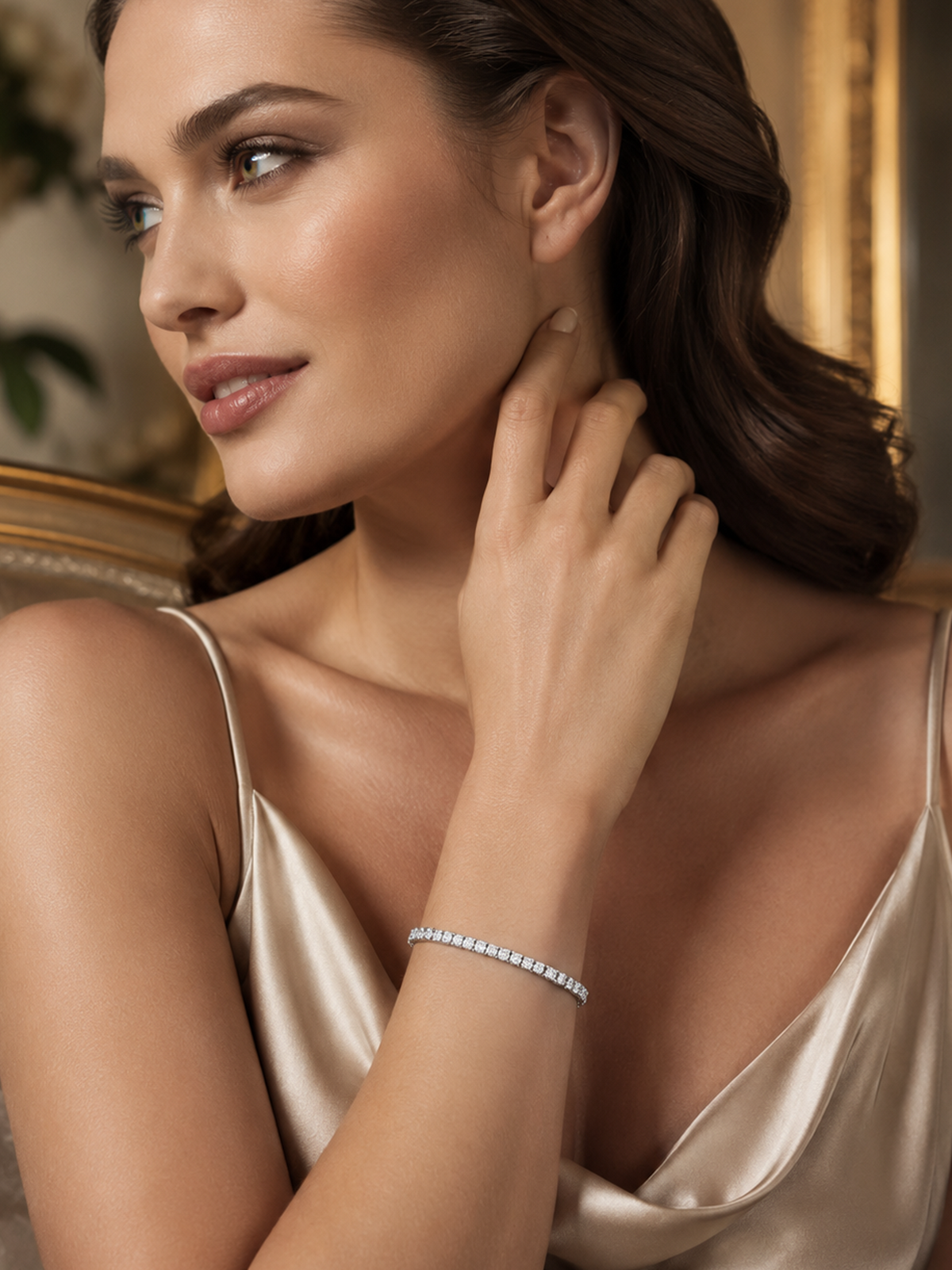 18K White Gold Plated Adjustable Tennis Bracelet