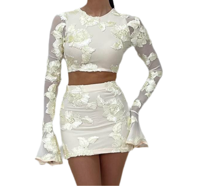 Heartless Gianna Backless Floral Print Two Piece Co-ord - Cream