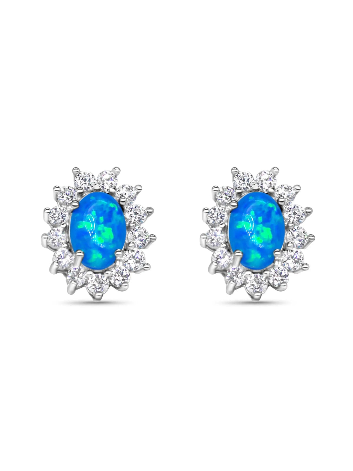Sterling Silver Blue Opal Stud Earrings