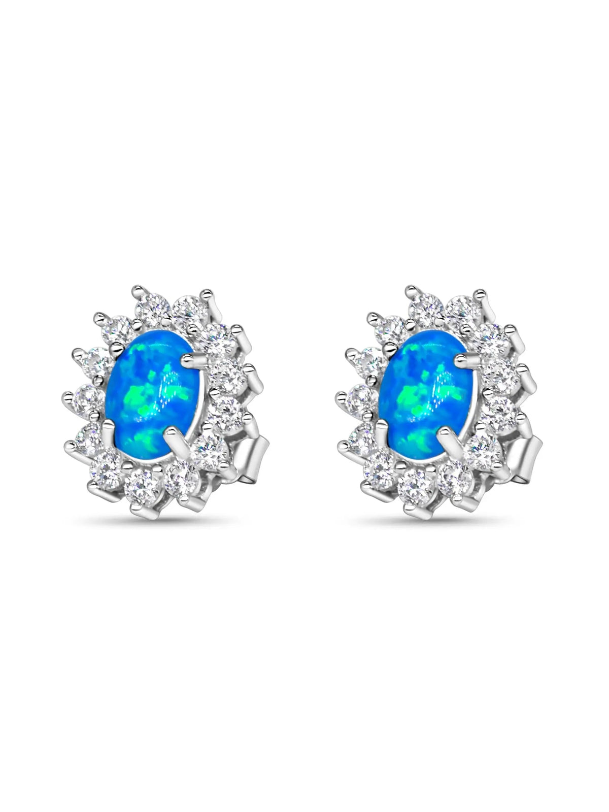 Sterling Silver Blue Opal Stud Earrings