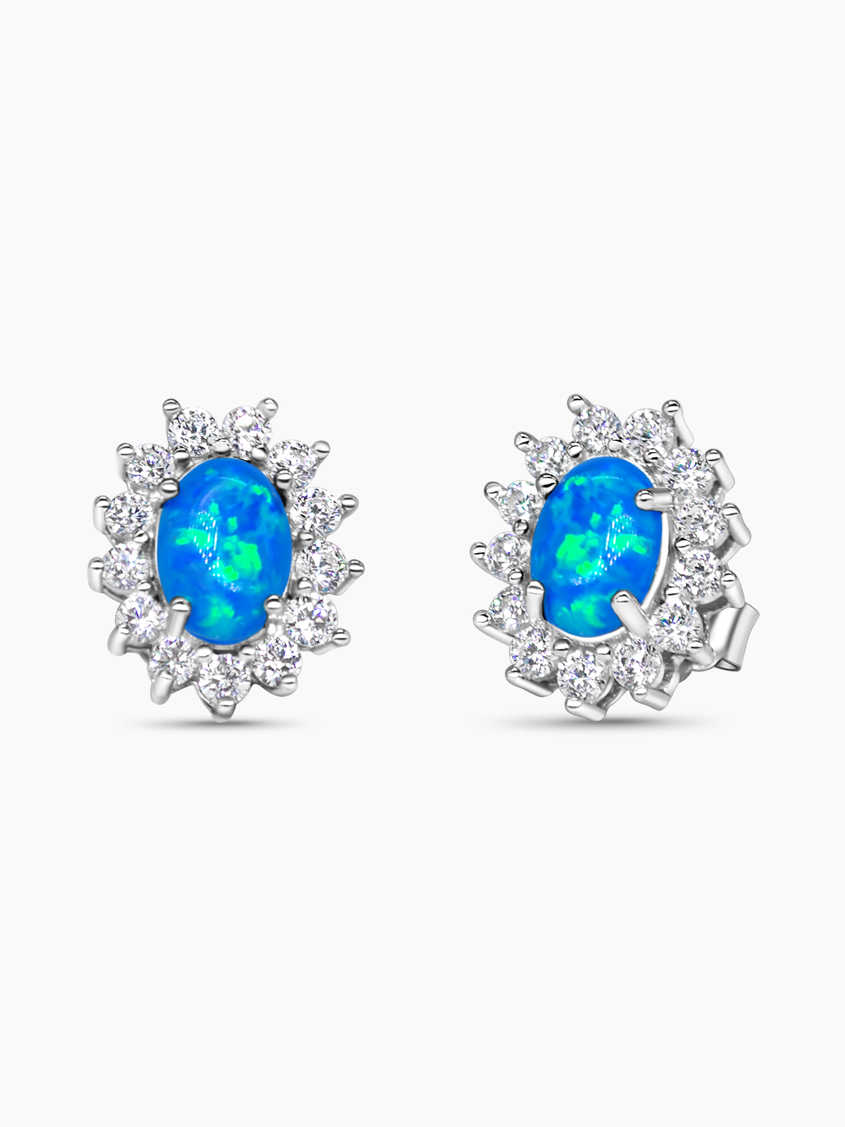 Sterling Silver Blue Opal Stud Earrings