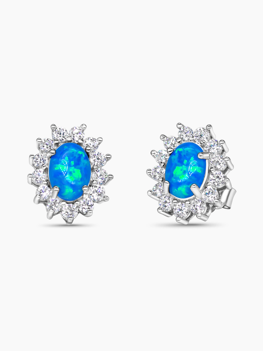 Sterling Silver Blue Opal Stud Earrings