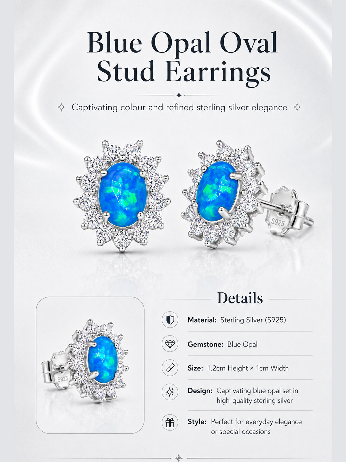 Sterling Silver Blue Opal Stud Earrings