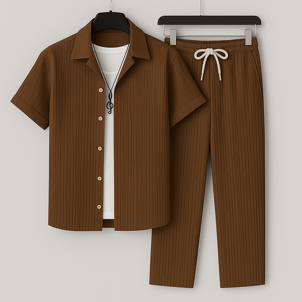 Optew Men Relaxed Wear Two-Piece Lounge Set Ribbed Jersey