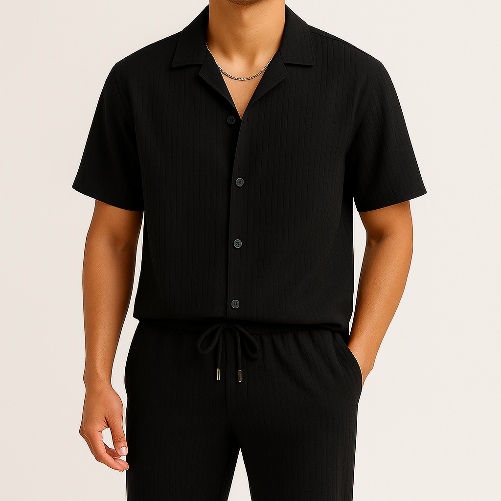 Optew Men Relaxed Wear Two-Piece Lounge Set Ribbed Jersey