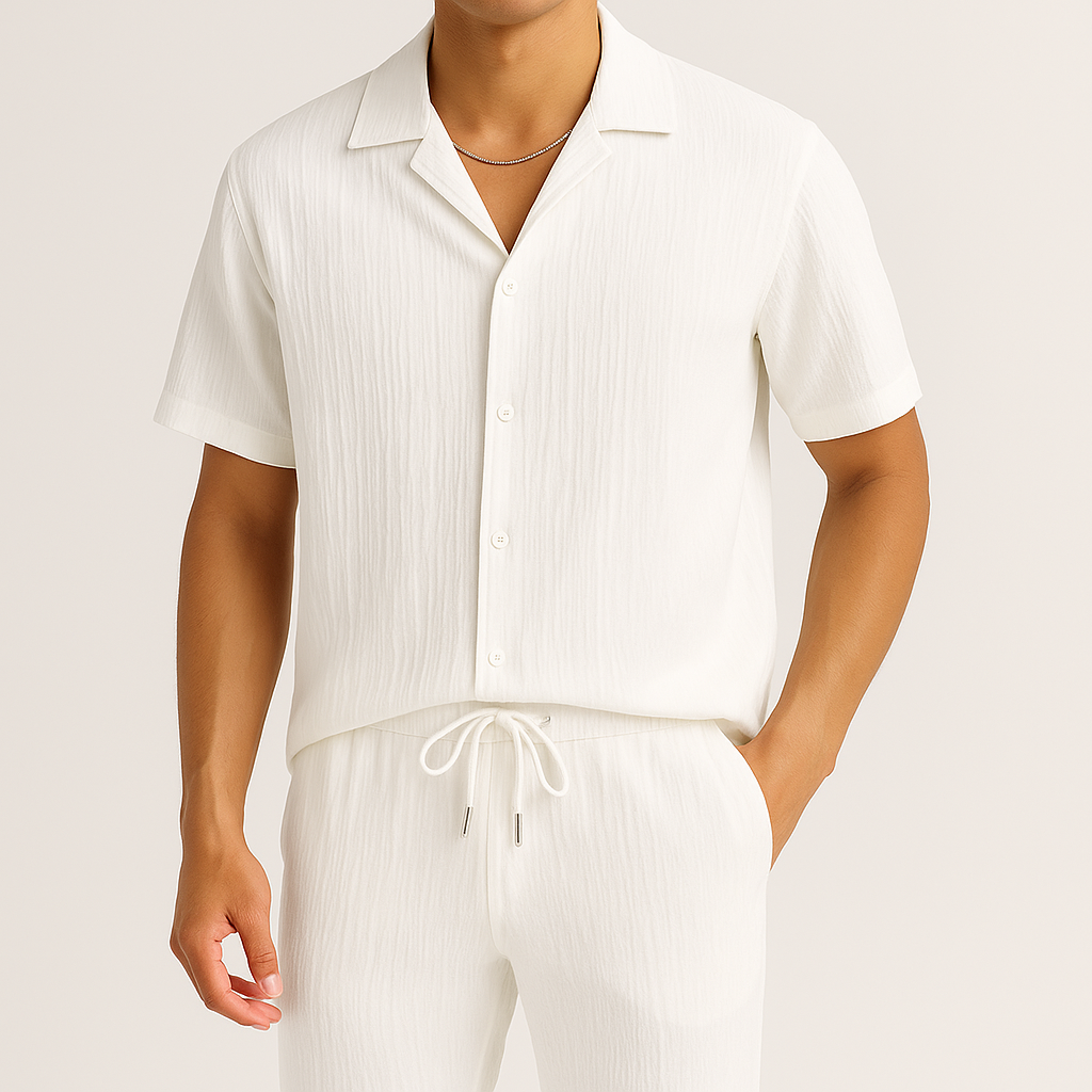 Optew Men Summer Two-Piece Set Pleated Synthetic
